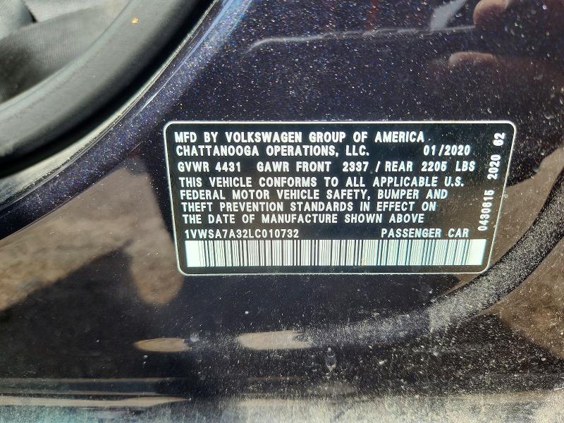 Aukcja sprzedaży 2020 Volkswagen Passat, vin: 1VWSA7A32LC010732, numer aukcji: 58047086