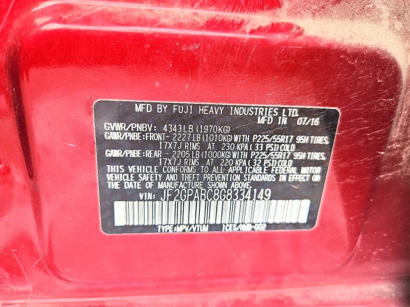 2016 Subaru Crosstrek მანქანა იყიდება აუქციონზე, vin: JF2GPABC8G8334149, აუქციონის ნომერი: 57436846