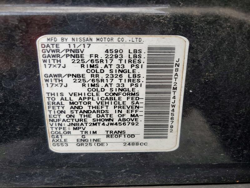 58960866 :رقم المزاد ، JN8AT2MT4JW456792 vin ، 2018 Nissan Rogue مزاد بيع