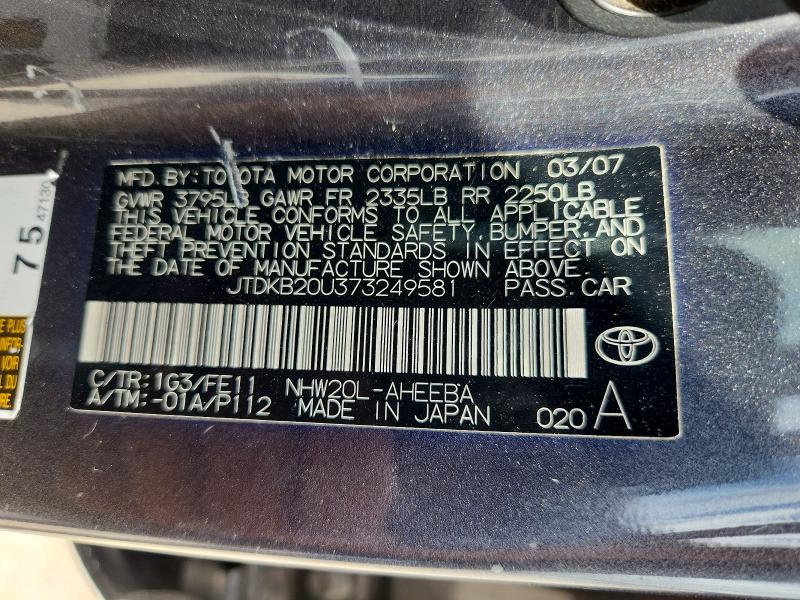 Aukcja sprzedaży 2007 Toyota Prius, vin: JTDKB20U373249581, numer aukcji: 55564336