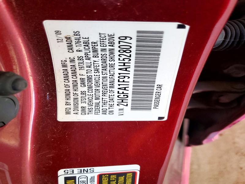 Aukcja sprzedaży 2010 Honda Civic, vin: 2HGFA1F91AH528079, numer aukcji: 57067156