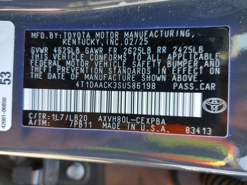 2025 Toyota Camry მანქანა იყიდება აუქციონზე, vin: 4T1DAACK3SU586198, აუქციონის ნომერი: 58823316