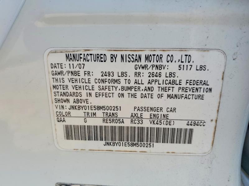Aukcja sprzedaży 2008 Infiniti M45, vin: JNKBY01E58M500251, numer aukcji: 97684595