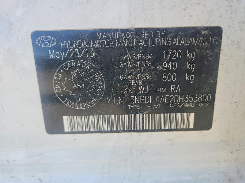 2013 Hyundai Elantra მანქანა იყიდება აუქციონზე, vin: 5NPDH4AE2DH353800, აუქციონის ნომერი: 57037466