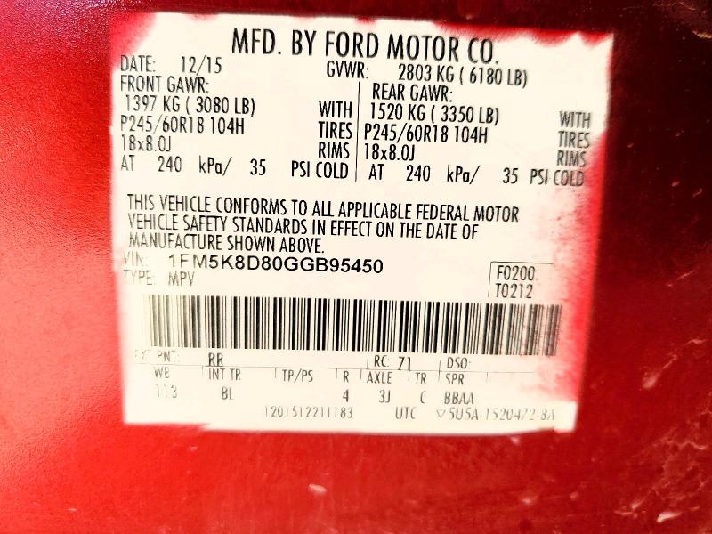 2016 Ford Explorer მანქანა იყიდება აუქციონზე, vin: 1FM5K8D80GGB95450, აუქციონის ნომერი: 57525016