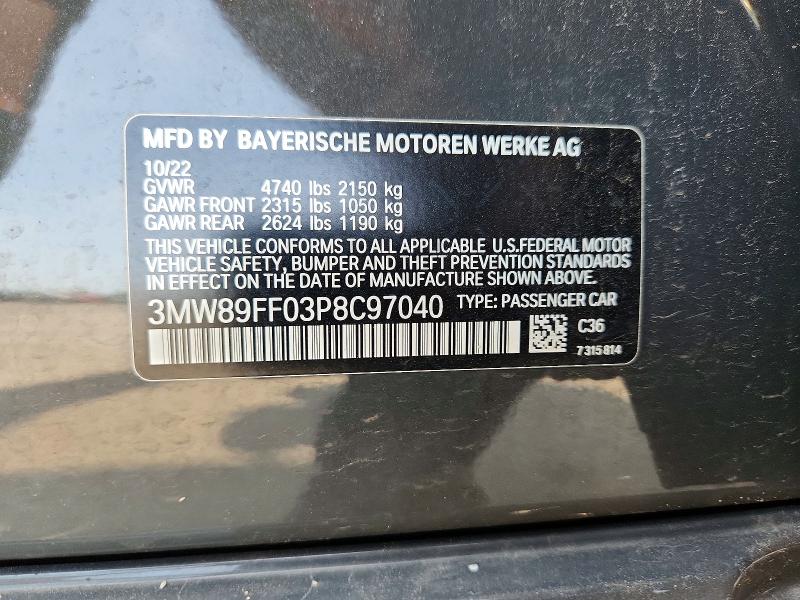 Продажа на аукционе авто 2023 Bmw 330xi, vin: 3MW89FF03P8C97040, номер лота: 56986716
