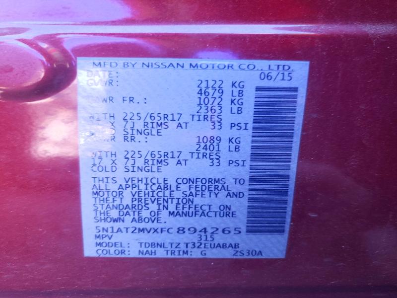 Продаж на аукціоні авто 2015 Nissan Rogue, vin: 5N1AT2MVXFC894265, номер лоту: 55689606