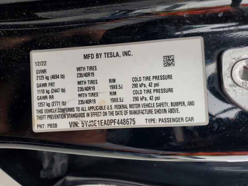 Продажа на аукционе авто 2023 Tesla Model 3, vin: 5YJ3E1EA0PF448675, номер лота: 57787036