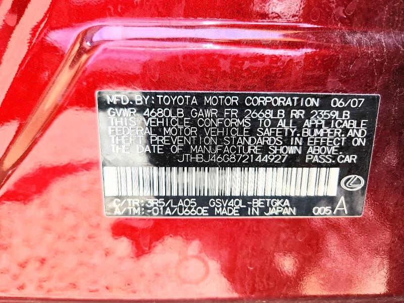 Aukcja sprzedaży 2007 Lexus Es, vin: JTHBJ46G872144927, numer aukcji: 57732246