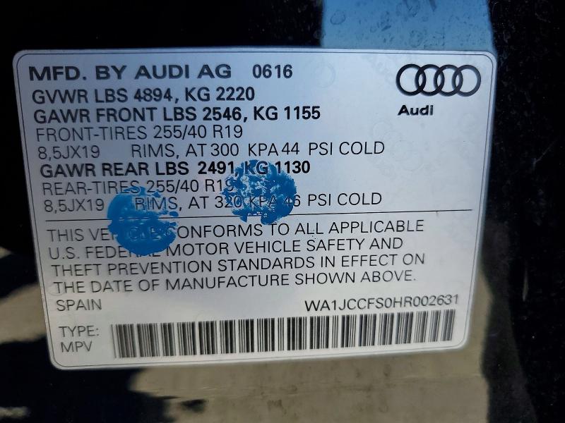 Продаж на аукціоні авто 2017 Audi Q3, vin: WA1JCCFS0HR002631, номер лоту: 58307456