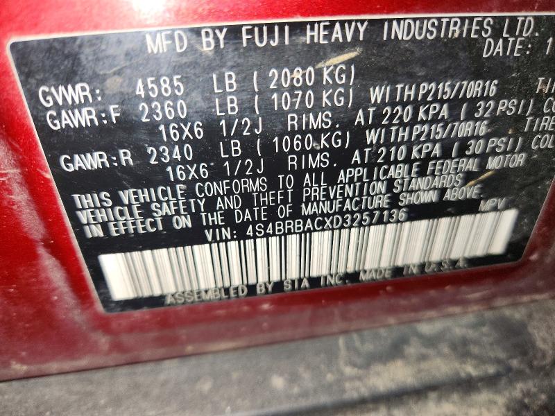 2013 Subaru Outback მანქანა იყიდება აუქციონზე, vin: 4S4BRBACXD3257136, აუქციონის ნომერი: 56195566