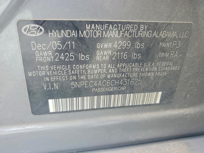 Aukcja sprzedaży 2012 Hyundai Sonata, vin: 5NPEC4AC6CH431625, numer aukcji: 56300696