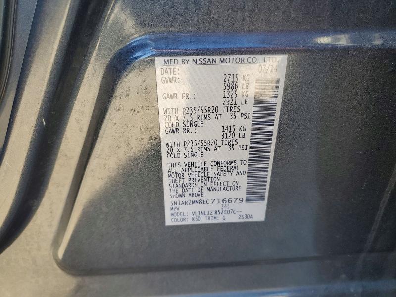 Продаж на аукціоні авто 2014 Nissan Pathfinder, vin: 5N1AR2MM8EC716679, номер лоту: 57928166