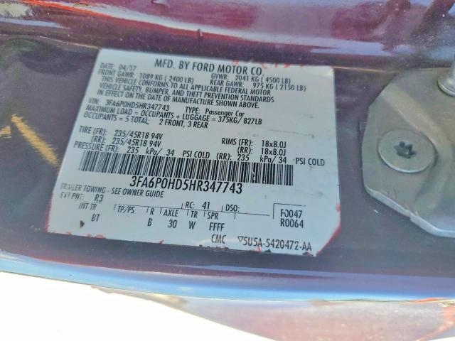 Продаж на аукціоні авто 2017 Ford Fusion, vin: 3FA6P0HD5HR347743, номер лоту: 54107466