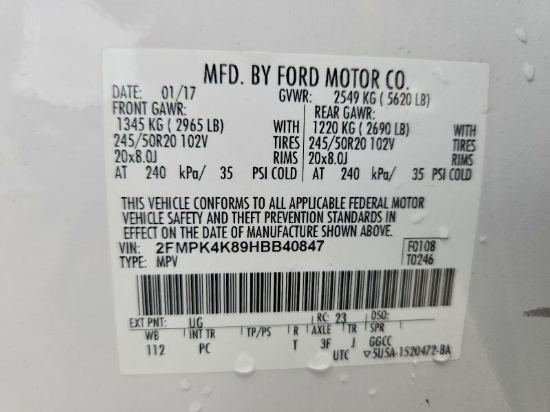 55185626 :رقم المزاد ، 2FMPK4K89HBB40847 vin ، 2017 Ford Edge مزاد بيع
