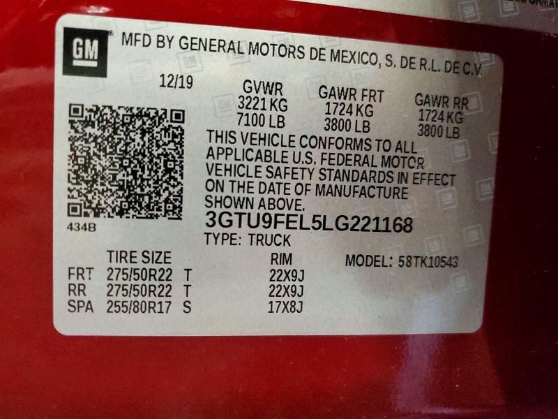 Продажа на аукционе авто 2020 Gmc Sierra, vin: 3GTU9FEL5LG221168, номер лота: 56047626