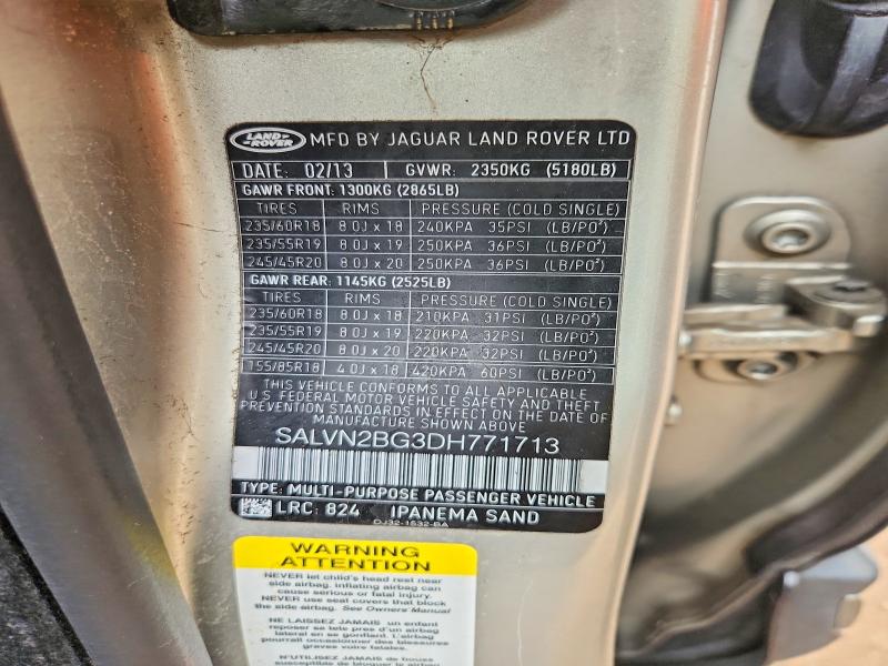 Aukcja sprzedaży 2013 Land Rover Range Rover Evoque, vin: SALVN2BG3DH771713, numer aukcji: 58802306