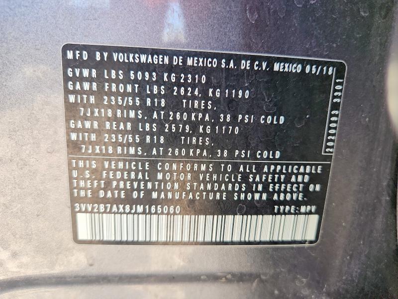 Aukcja sprzedaży 2018 Volkswagen Tiguan, vin: 3VV2B7AX8JM165060, numer aukcji: 55775386