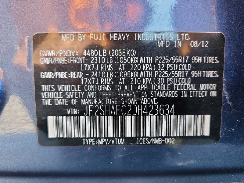 Aukcja sprzedaży 2013 Subaru Forester, vin: JF2SHAEC2DH423634, numer aukcji: 57563896