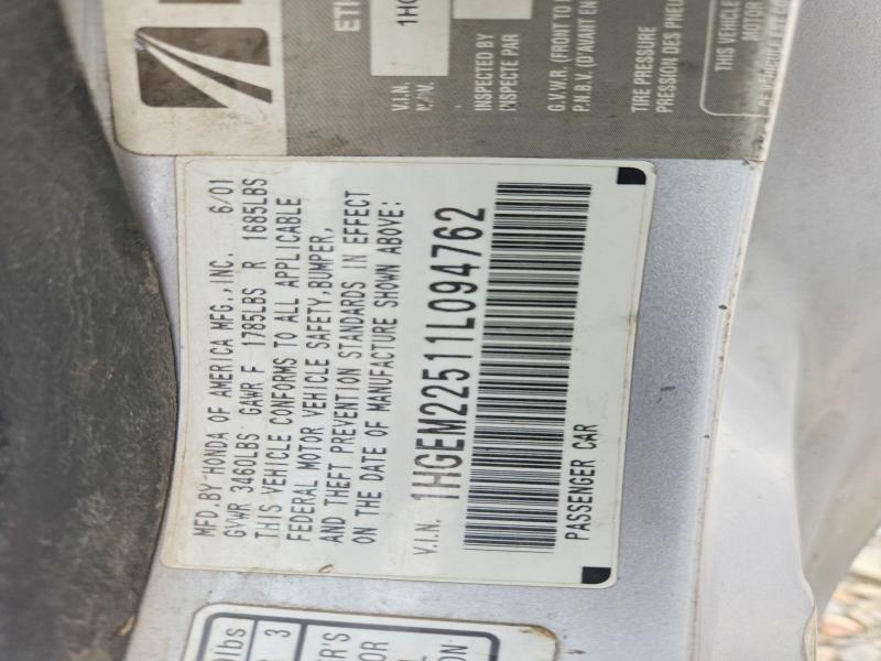 Продаж на аукціоні авто 2001 Honda Civic, vin: 1HGEM22511L094762, номер лоту: 57602076