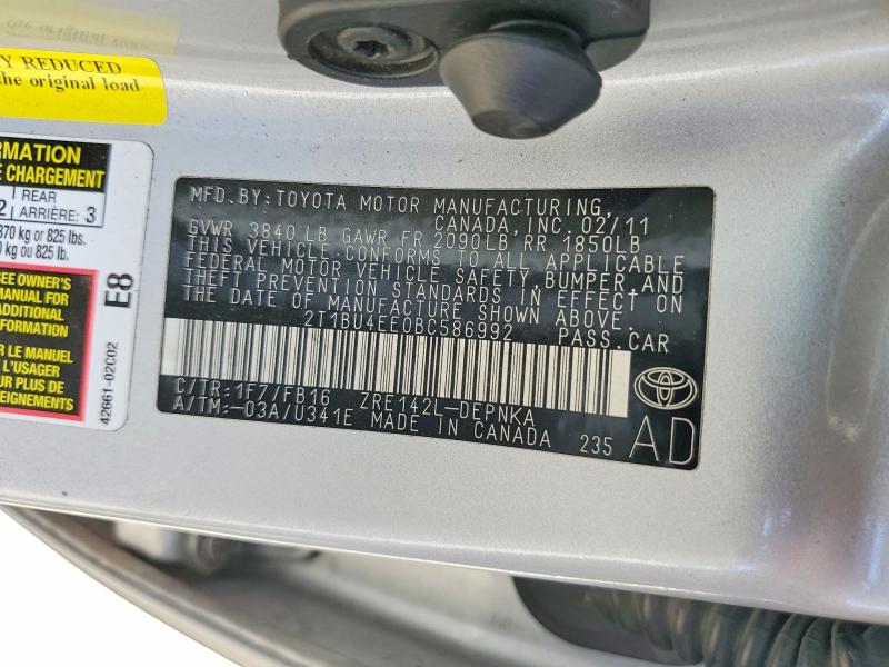 Продаж на аукціоні авто 2011 Toyota Corolla, vin: 2T1BU4EE0BC586992, номер лоту: 55642526
