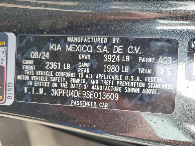 2025 Kia K4 მანქანა იყიდება აუქციონზე, vin: 3KPFU4DE9SE013609, აუქციონის ნომერი: 56677346