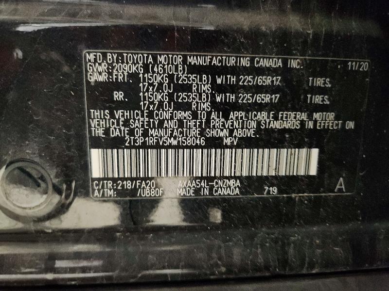 Aukcja sprzedaży 2021 Toyota Rav4, vin: 2T3P1RFV5MW158046, numer aukcji: 57894806