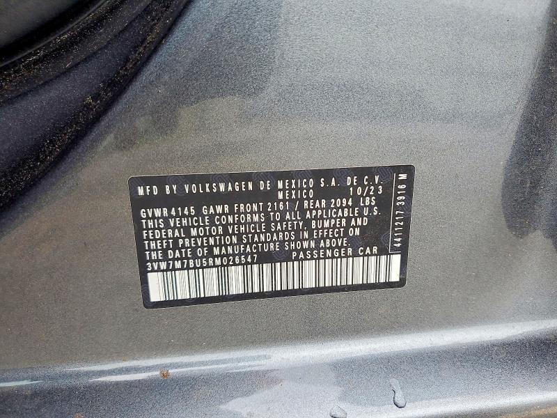 56893816 :رقم المزاد ، 3VW7M7BU5RM026547 vin ، 2024 Volkswagen Jetta مزاد بيع