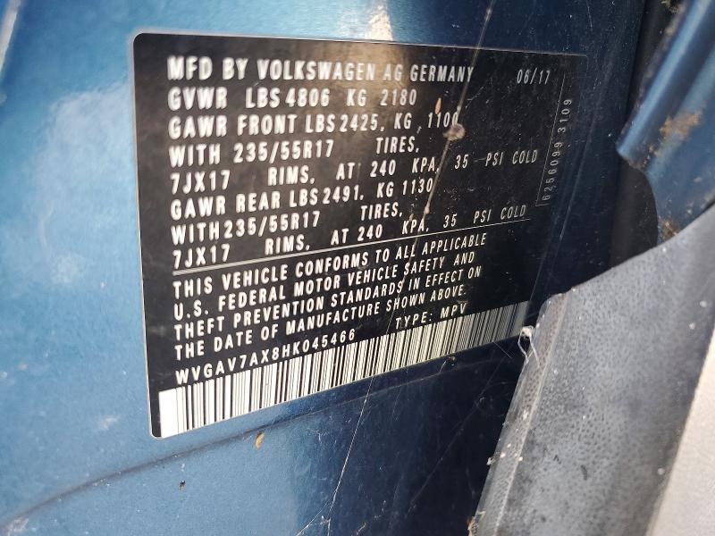 Aukcja sprzedaży 2017 Volkswagen Tiguan, vin: WVGAV7AX8HK045466, numer aukcji: 56646826