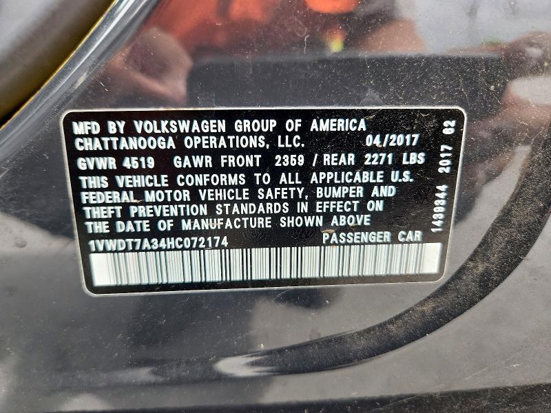 Aukcja sprzedaży 2017 Volkswagen Passat, vin: 1VWDT7A34HC072174, numer aukcji: 55466966