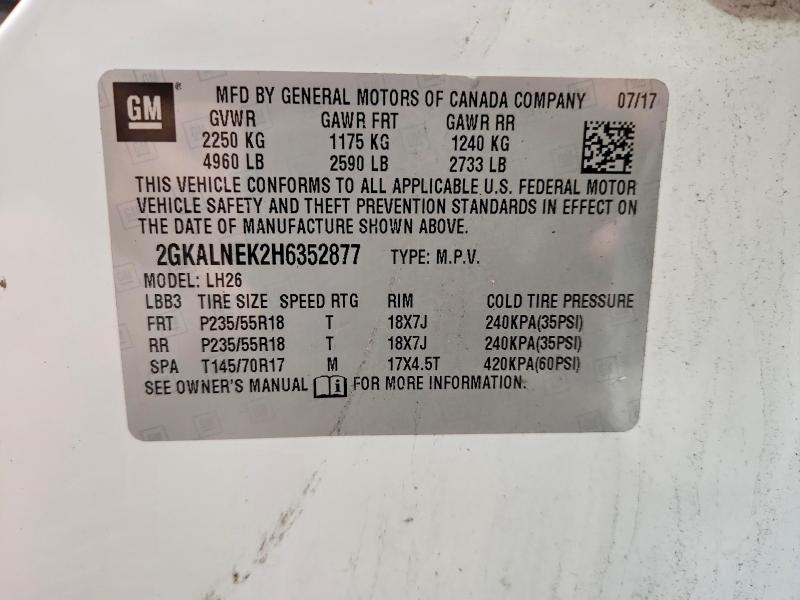 Aukcja sprzedaży 2017 Gmc Terrain, vin: 2GKALNEK2H6352877, numer aukcji: 57568516