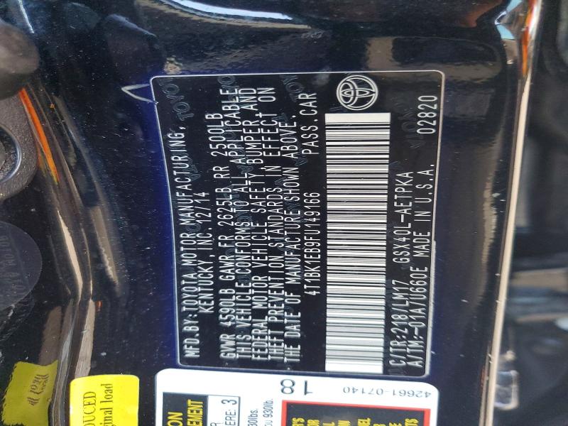 57318886 :رقم المزاد ، 4T1BK1EB9FU149166 vin ، 2015 Toyota Avalon مزاد بيع