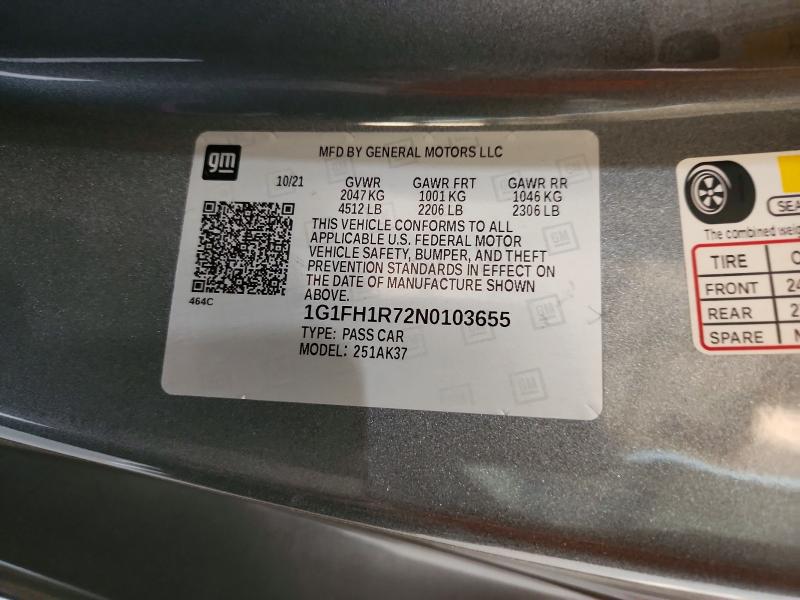 Продаж на аукціоні авто 2022 Chevrolet Camaro, vin: 1G1FH1R72N0103655, номер лоту: 55952566