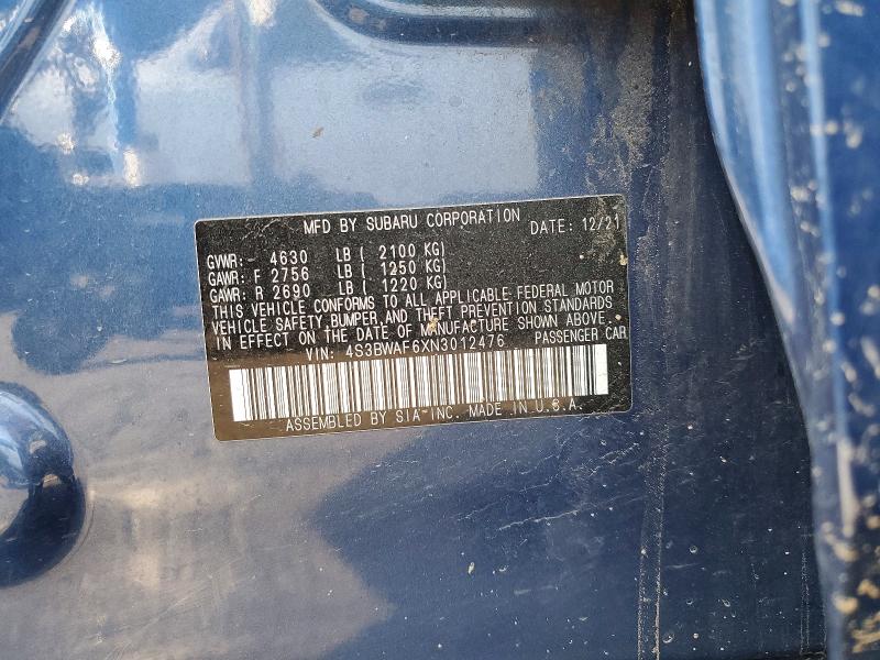 Aukcja sprzedaży 2022 Subaru Legacy, vin: 4S3BWAF6XN3012476, numer aukcji: 57954066