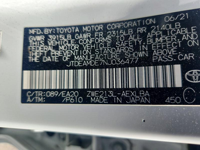 Aukcja sprzedaży 2022 Toyota Corolla, vin: JTDEAMDE7NJ036477, numer aukcji: 55567346