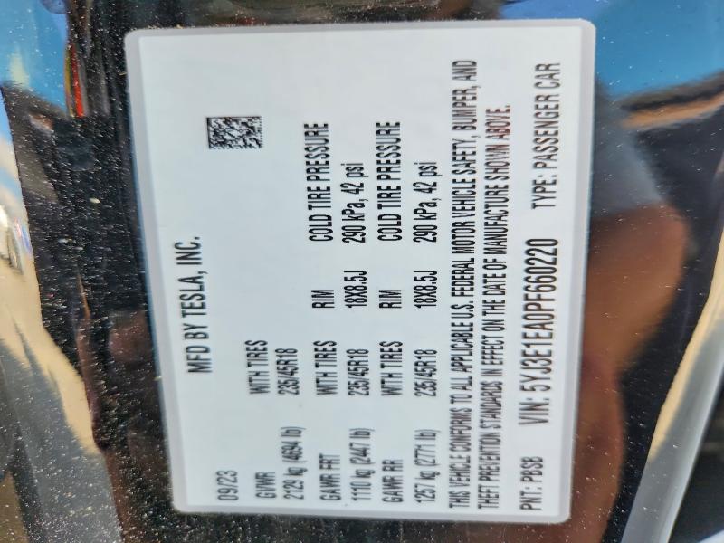 Продажа на аукционе авто 2023 Tesla Model 3, vin: 5YJ3E1EA0PF660220, номер лота: 57057576