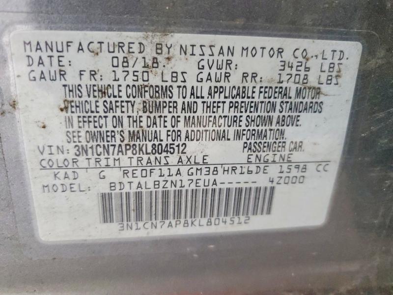 Aukcja sprzedaży 2019 Nissan Versa, vin: 3N1CN7AP8KL804512, numer aukcji: 56290736