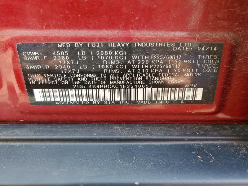 57533836 :رقم المزاد ، 4S4BRCAC1E3310653 vin ، 2014 Subaru Outback مزاد بيع
