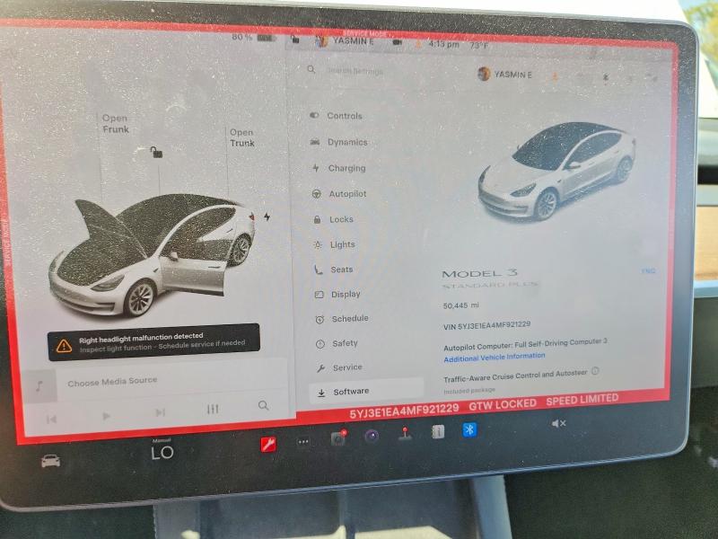2021 Tesla Model 3 მანქანა იყიდება აუქციონზე, vin: 5YJ3E1EA4MF921229, აუქციონის ნომერი: 56076856