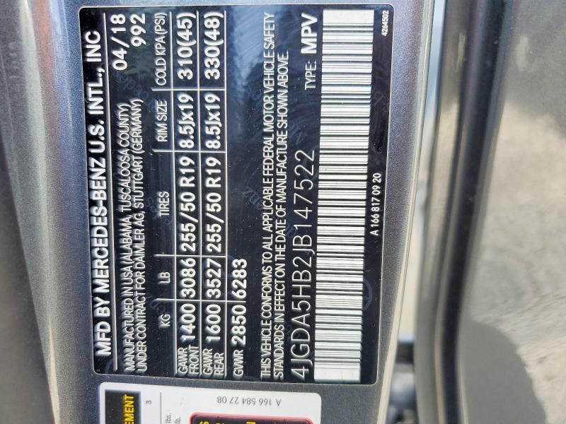 2018 Mercedes-benz Gle მანქანა იყიდება აუქციონზე, vin: 4JGDA5HB2JB147522, აუქციონის ნომერი: 58739616