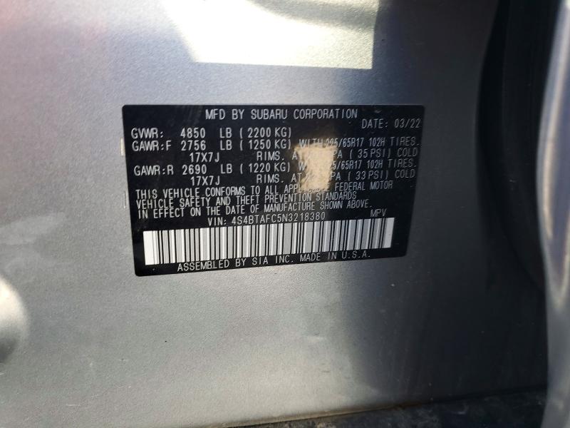 Продаж на аукціоні авто 2022 Subaru Outback, vin: 4S4BTAFC5N3218380, номер лоту: 57504146