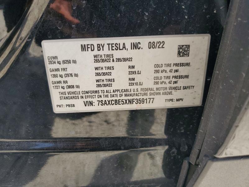 Продажа на аукционе авто 2022 Tesla Model X, vin: 7SAXCBE5XNF359177, номер лота: 55320386