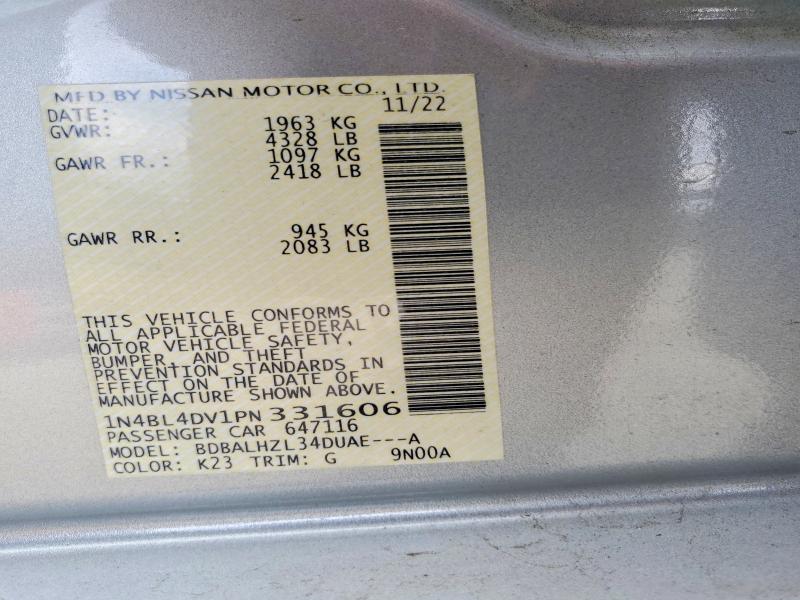 Продажа на аукционе авто 2023 Nissan Altima, vin: 1N4BL4DV1PN331606, номер лота: 57340706