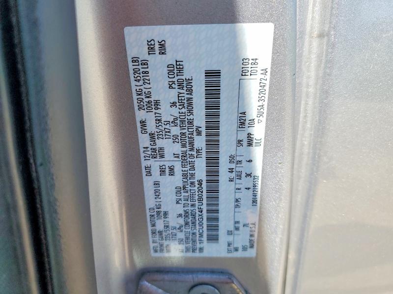 55928746 :رقم المزاد ، 1FMCU0GX4FUB02046 vin ، 2015 Ford Escape مزاد بيع