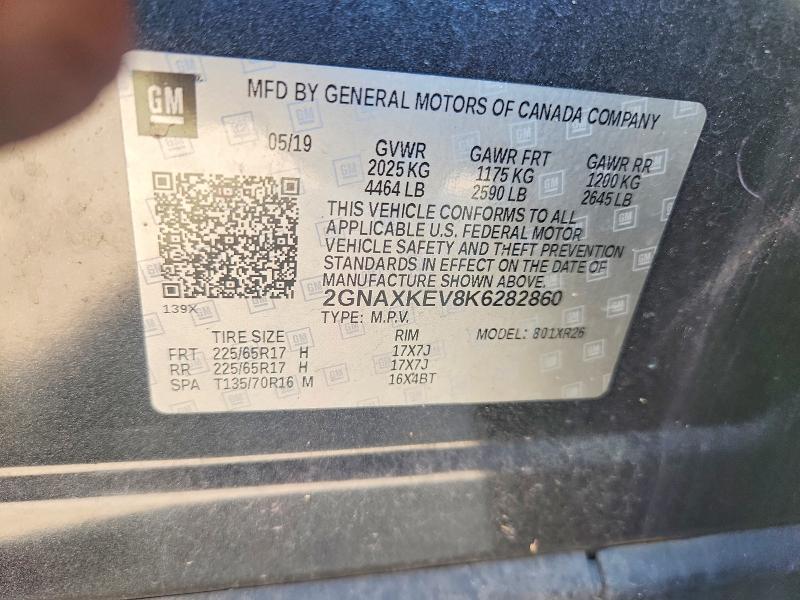 Продажа на аукционе авто 2019 Chevrolet Equinox, vin: 2GNAXKEV8K6282860, номер лота: 58455536