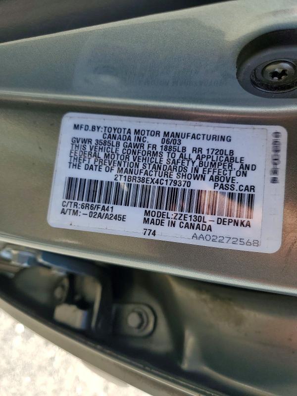 57029426 :رقم المزاد ، 2T1BR38EX4C179370 vin ، 2004 Toyota Corolla مزاد بيع