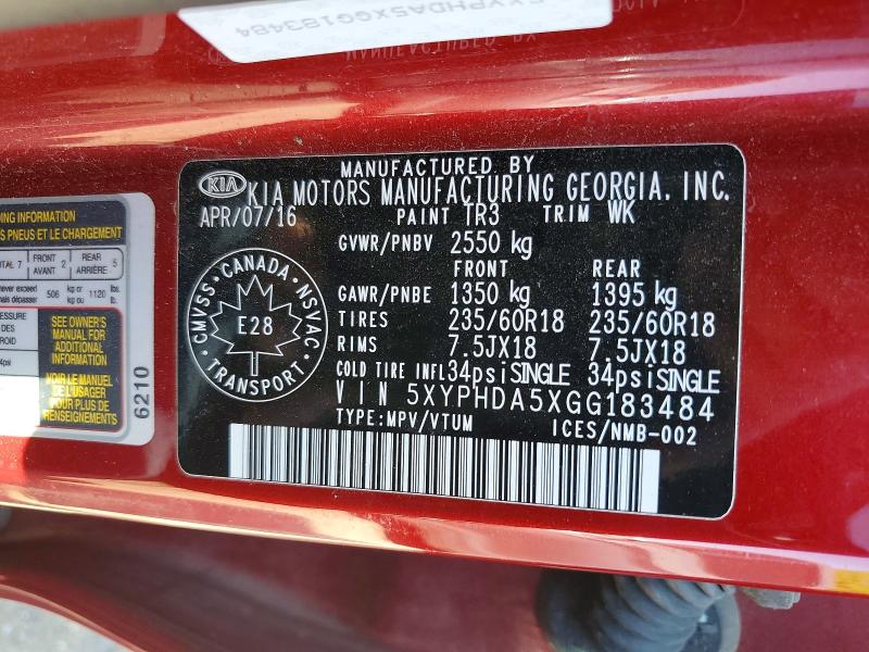 Продажа на аукционе авто 2016 Kia Sorento, vin: 5XYPHDA5XGG183484, номер лота: 55273266