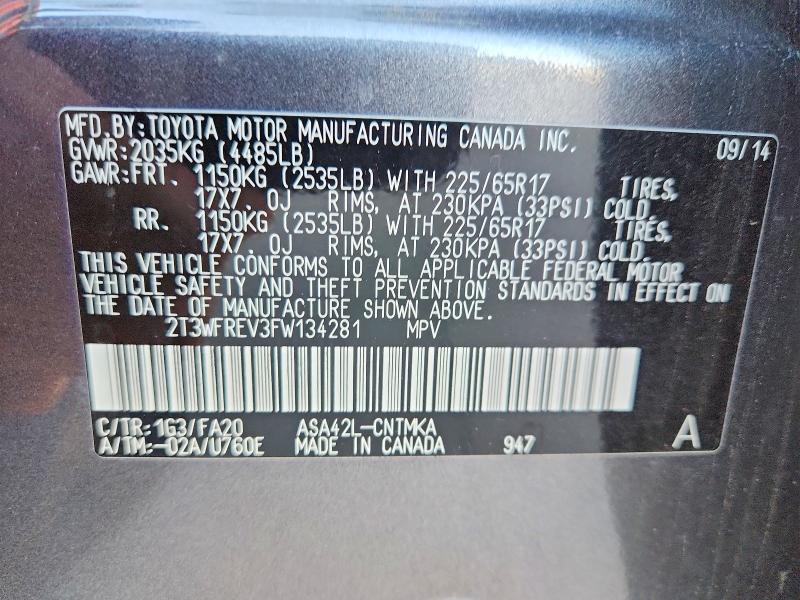 Продаж на аукціоні авто 2015 Toyota Rav4, vin: 2T3WFREV3FW134281, номер лоту: 55045136