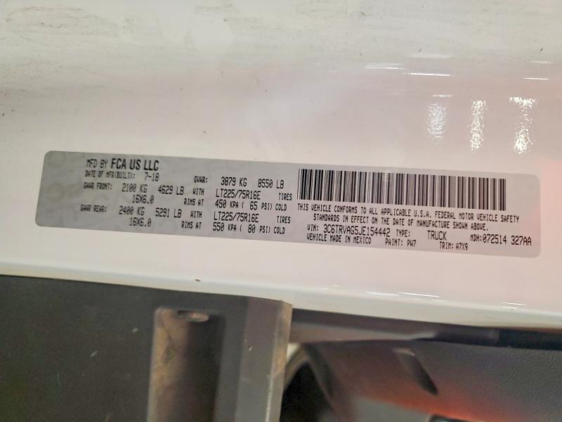 57959926 :رقم المزاد ، 3C6TRVAG5JE154442 vin ، 2018 Ram Promaster 1500 مزاد بيع