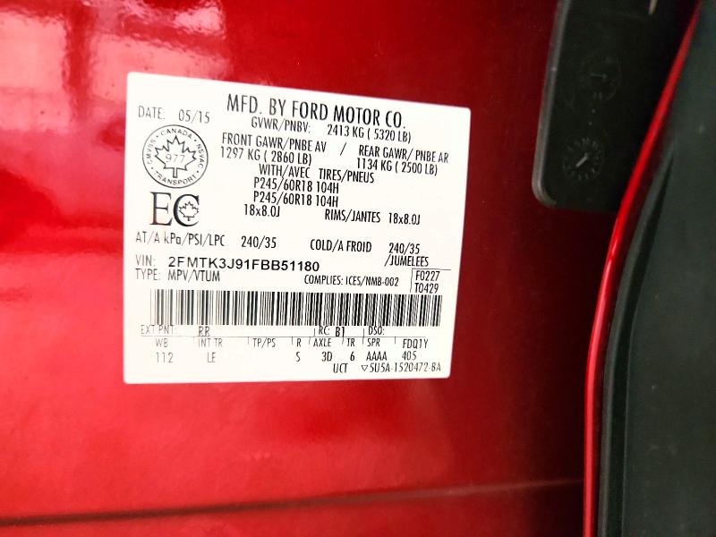 Aukcja sprzedaży 2015 Ford Edge, vin: 2FMTK3J91FBB51180, numer aukcji: 57650466